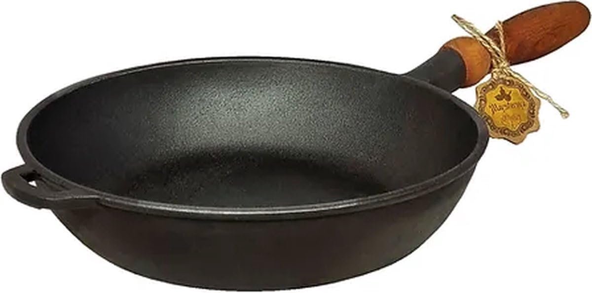 Gietijzeren Koekenpan - Steelpan Barbecue - Sauteren Braden - Inductie Oven Geschikt - 26cm Diep 6cm - Zwart