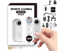 TRESTO - Mini Action camera wit - Recorder - HD sportcamera - Videocamera - 120° Groothoeklens - 1080P Bodycamera met magnetische lanyard-achterclip - 360° clip - Handsfree POV-camcorder met montageaccessoires voor fietsen, motorrijden, huisdieren