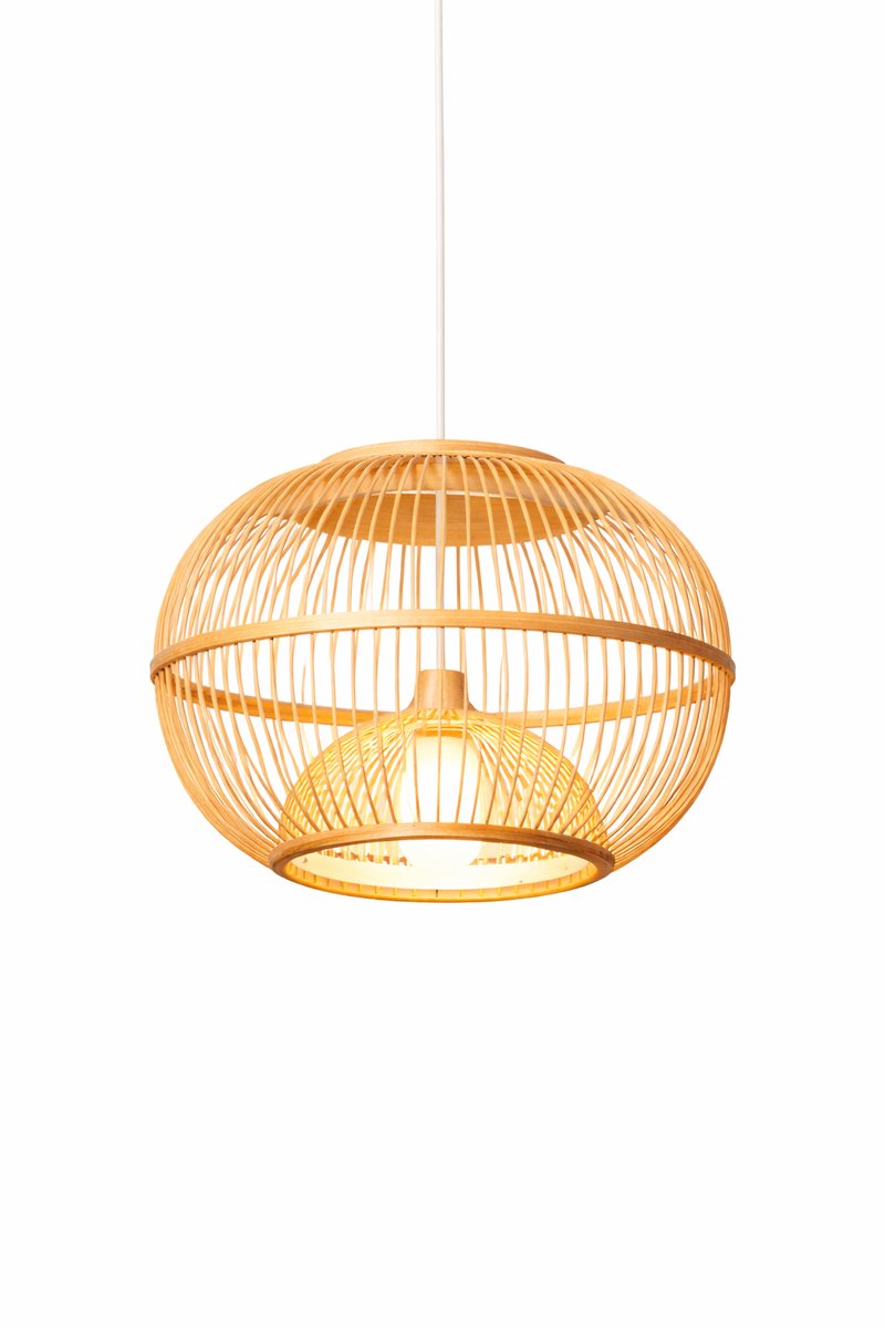 Hanglamp bamboe – Japandi – Ø40x40 cm – lantern design – naturel – E27 – inclusief pendel