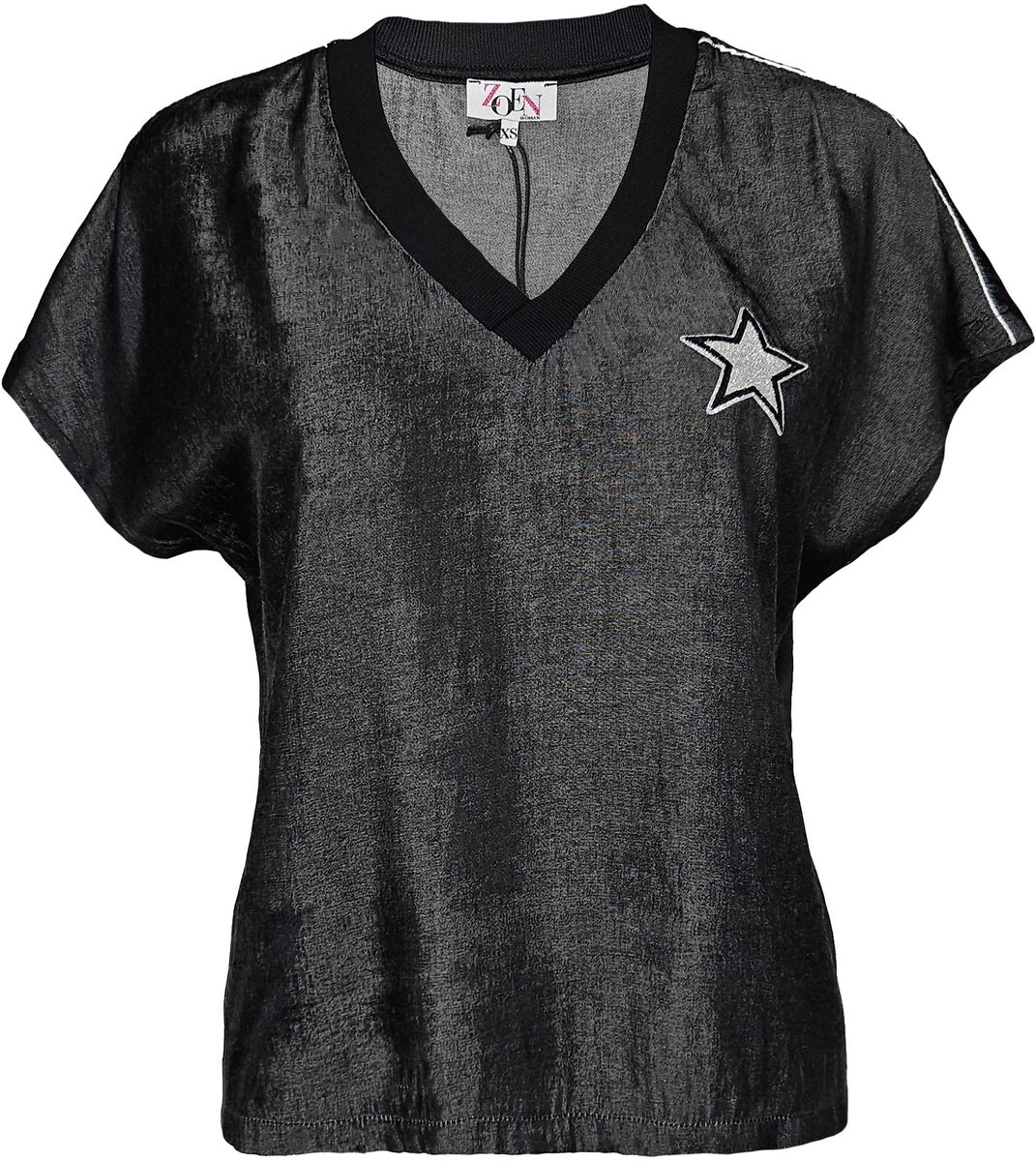Zoen Woman - Heaven Top - Viscose glans T-shirt - Baseball Top - Zwart Black - L