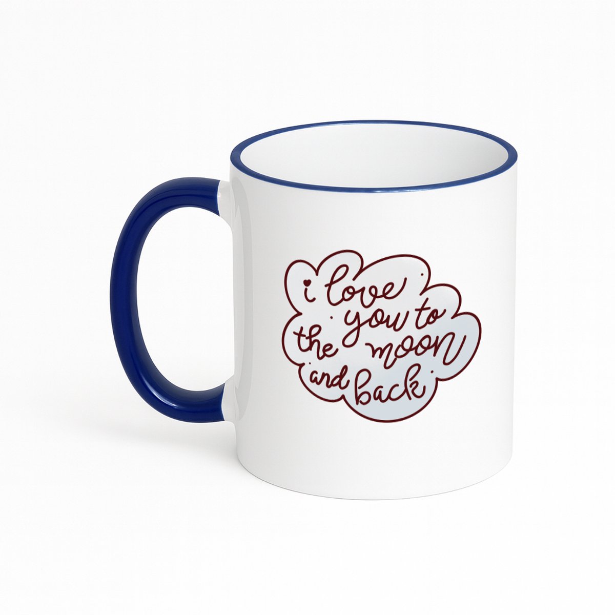 Hacebo® - I love you to the moon and back koffiebeker met gekleurde rand donker blauw - Liefde - geliefde - thee mok - koffie beker - I love you - Geschenk - Cadeau - Gift - koffiemok - 330 ML