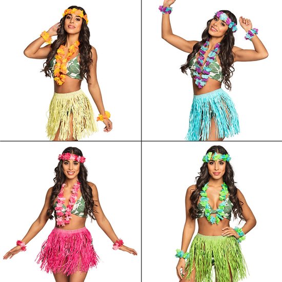 Hawaii thema verkleed kransen set - met rokje - Verkleedkleding setje - voor dames - Beach - Tropisch Roze