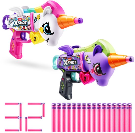 XSHOT Blastercorn witte en paarse set - ZURU Eenhoorn Speelgoedblaster 2 -pack