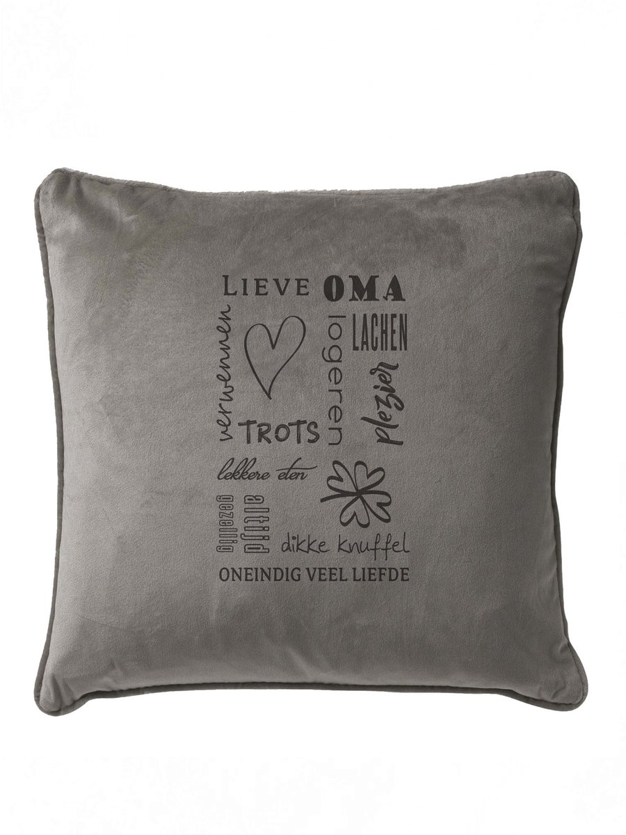 Grijs sierkussen Velours - 45x45cm - Met Tekst: Oma