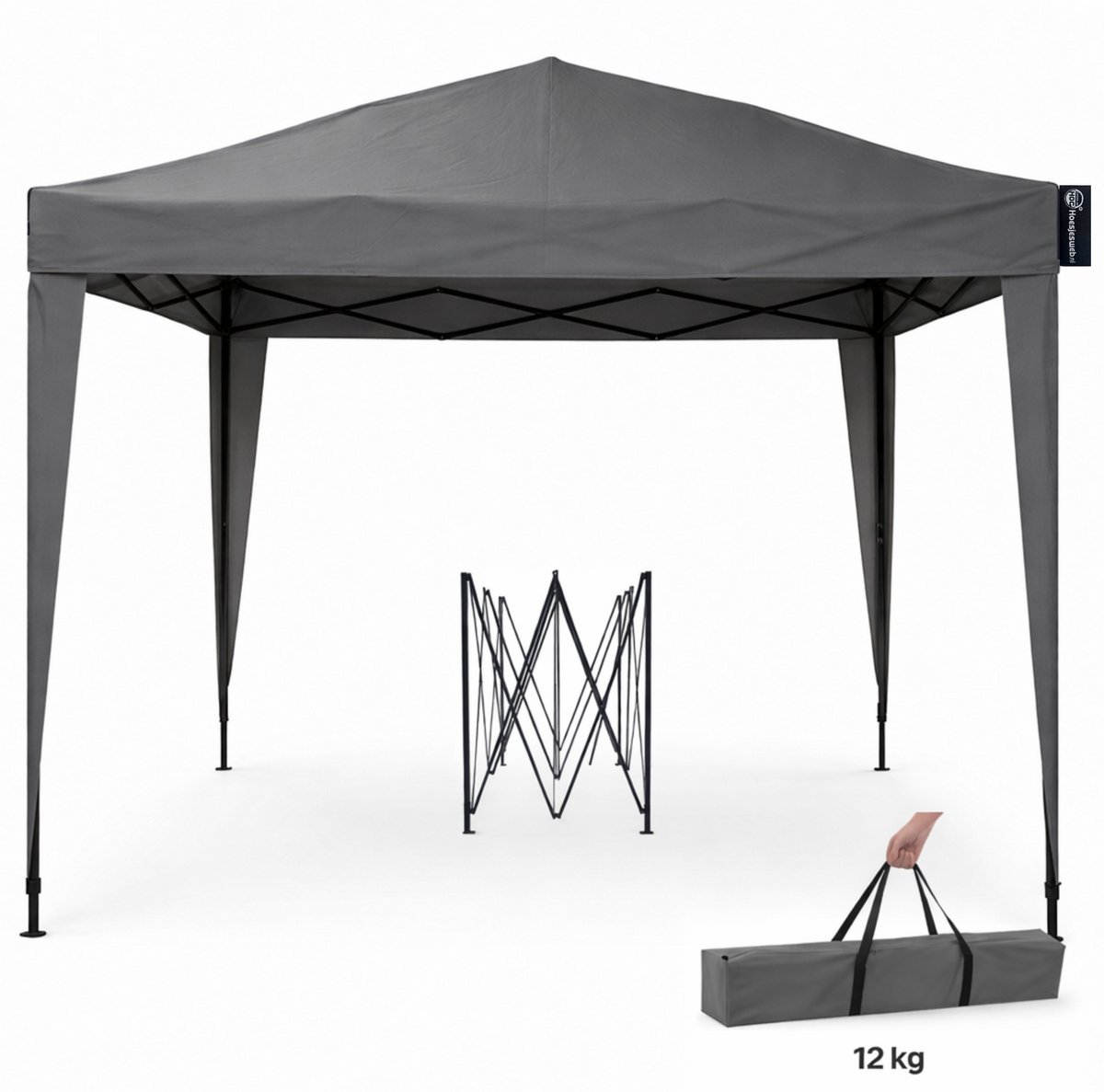 CUHOC Easy-Up Partytent / Pop-Up Partytent 3x3m Grijs - Waterafstotend - Vouwtent voor Schaduw - incl Draagtas totaal 12KG