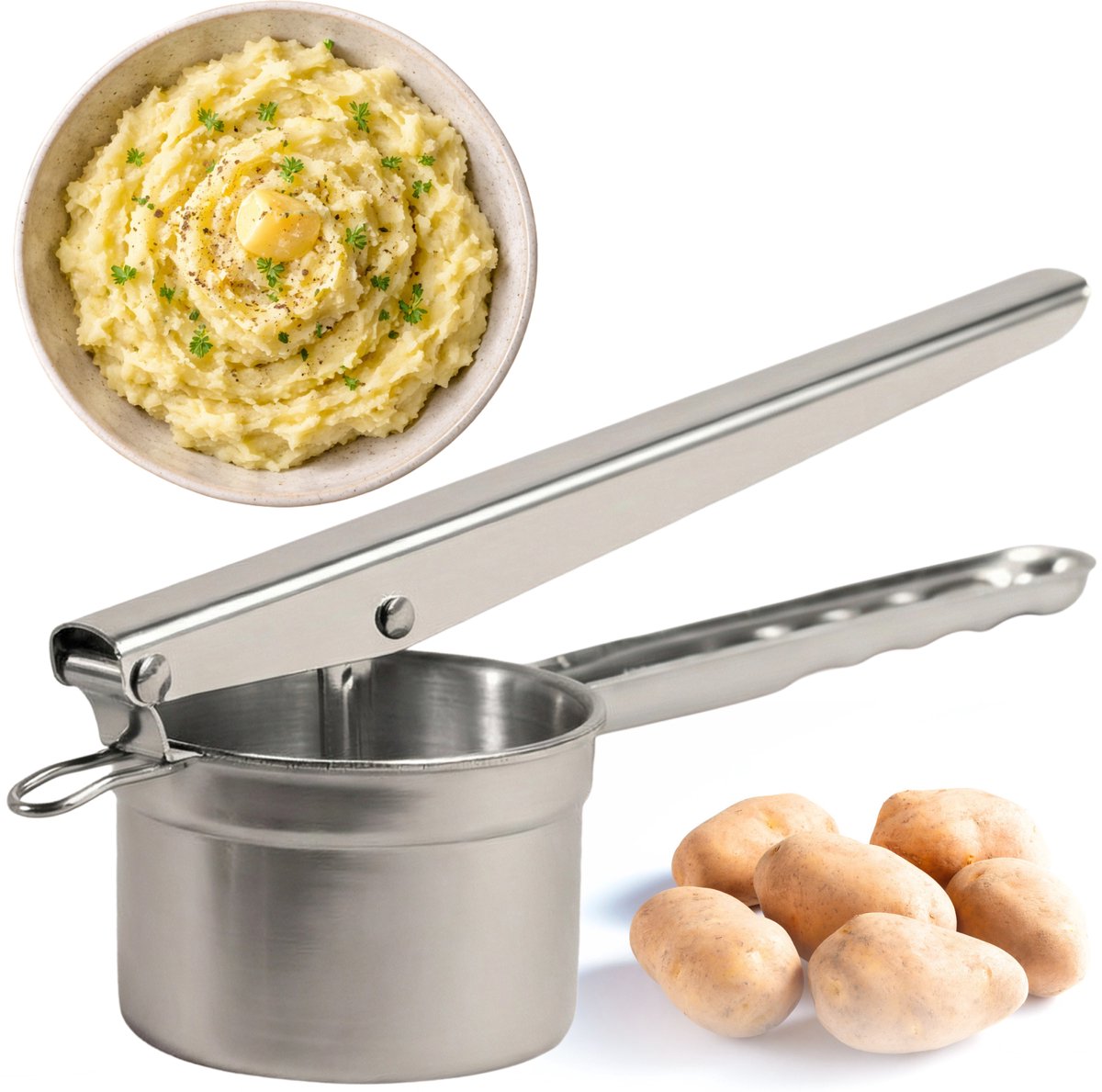 VALEVO™ - Premium Aardappelpers - RVS - Pureeknijper - Citruspers - Aardappelsnijder - Pureestamper - Stamper