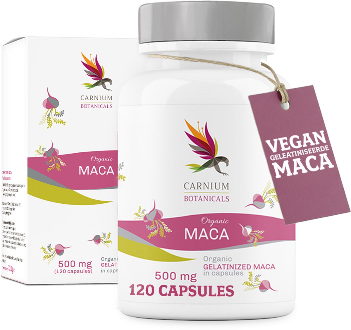 Carnium Botanicals Organic Gelatinized Maca - Hormonale Balans & Energie - Met Gegeleerde Maca (5:1) - 120 Capsules - 2-4 Maanden