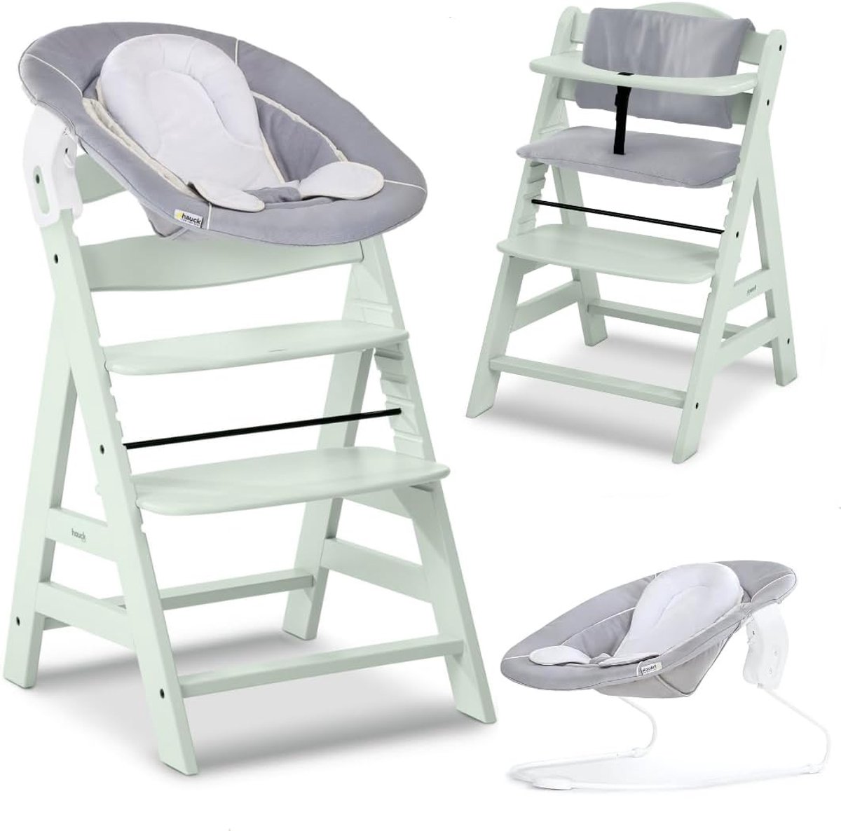 Kinderstoel Newborn Set - Meegroeiende Houten Stoel - Vanaf Geboorte Gebruiken - 2-in-1 Bouncer Wipstoel