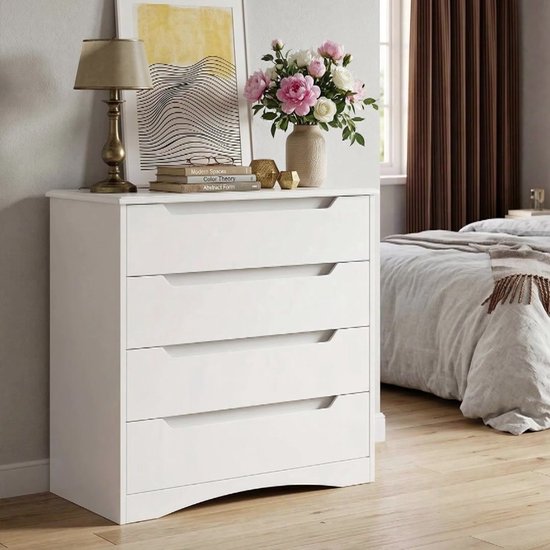 Bealife AP22 Armoire à tiroirs - Armoire de rangement pour chambre avec 4 compartiments spacieux - Brun clair