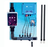 Pooltronics zoutelektrolyse en pH besturingssysteem met twee verticale buizen.