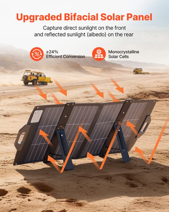 VEVOR Opvouwbaar Zonnepaneel 100w, 16bb N-Type Bifaciale Monokristallijne Zonnemodule met Lader, 24% Rendement, met Mc4-Uitgang, Usb-A (Qc3.0), Type-C en Dc-Poorten voor Powerstations — afbeelding 4