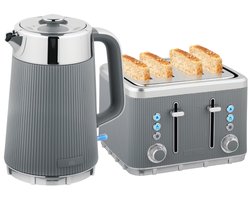 Daity 2200W, bouilloire à ébullition rapide de 1,7L, filtre anticalcaire et grille-pain 4 tranches avec 7 niveaux de brunissement, blanc crème