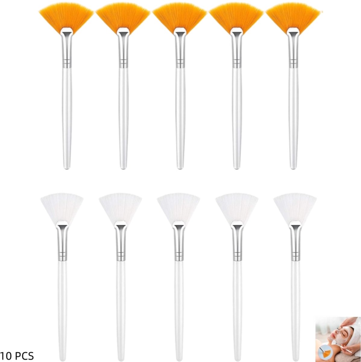 10 stuks - Waaierborstels - zachte applicatorborstels - voor gezichtsmaskers, moddercrème, peelingmaskers - wit+geel - 15×5cm