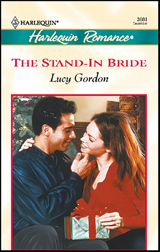 De cover van "The Stand-In Bride" toont een romantische scène tussen een man en een vrouw, met een cadeau in hun handen.