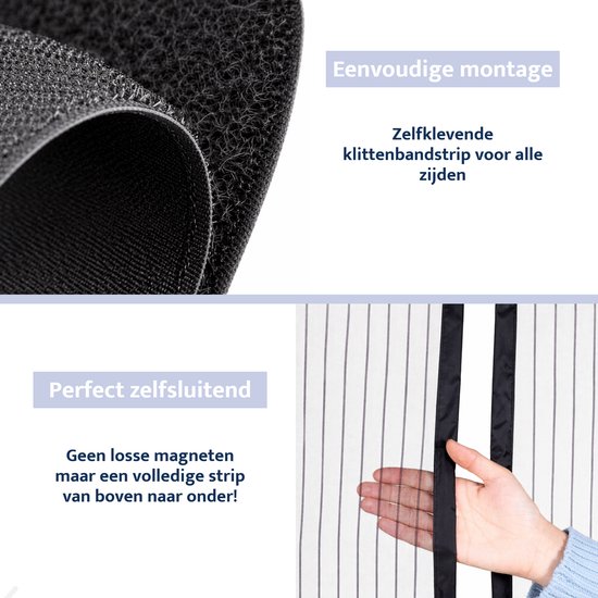 HSXL Vliegengordijn voor Deur PRO - 100 x 210 cm - Zwart - Magnetische Hordeur - Zelfsluitend - Zonder Boren - 2 Lamellen - Deurhor tegen Insecten van Merkloos — afbeelding 4