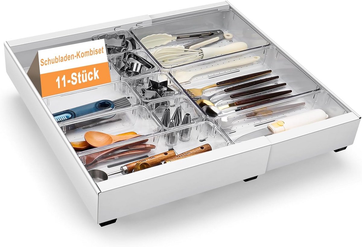 Verstelbare Lade - Kast Organizer - Keuken Ordenen - In Breedte Verstelbaar - 32-52 cm - Wit