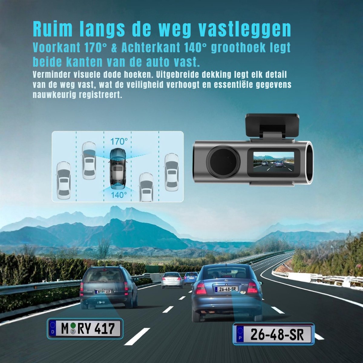 DnA® Dashcam - Dashcam Voor Auto - Dashcams - Dashcam Voor Auto Voor en Achter - Dashcam Draadloos - Zwart - 4cm x 10cm x 5cm – foto 7