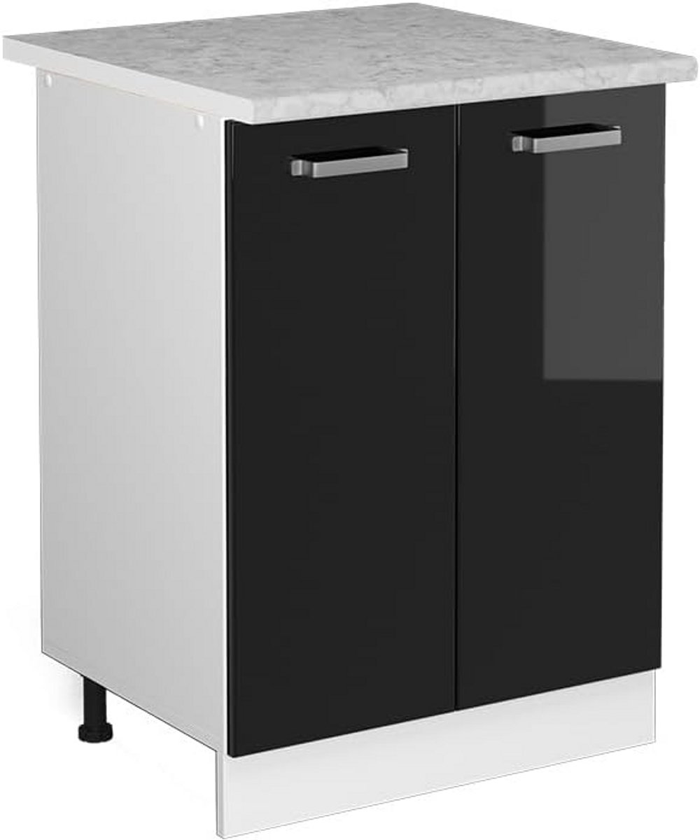 Keukenonderkast Zwart - Keukenmodule Kast - Keuken Opbergen - Inclusief Werkblad - 60 cm Breed - Hoogglans Zwart