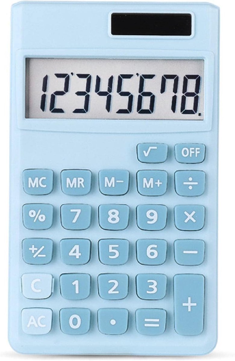 Mini Rekenmachine - Zakrekenmachine Desktop - Basis Berekeningen - Dubbele Energiebron - 12x6.8cm - Blauw