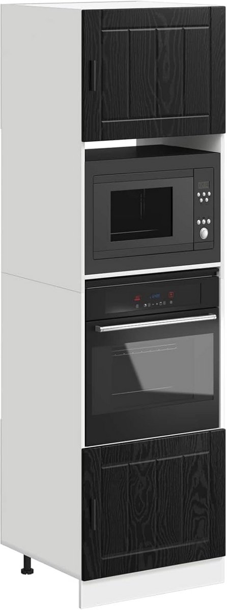 Keukenkast - Keukenmeubel - Keuken organiseren - Bewerkt hout - 60 x 57 x 207 cm - Zwart eiken