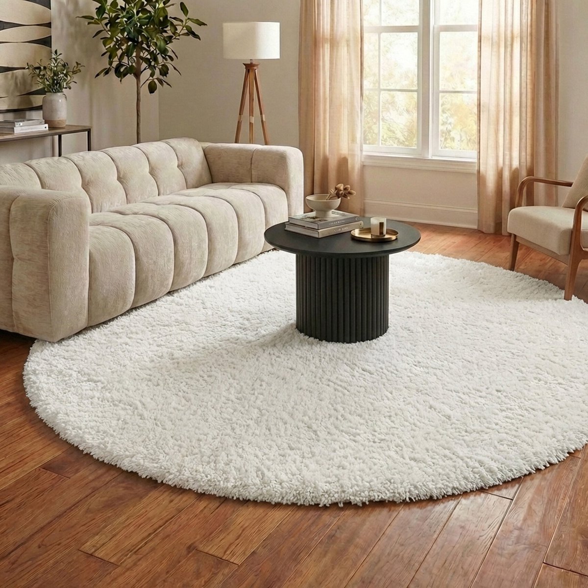 NATURL. Rond Shaggy vloerkleed - Blaze Wit - Ø 100cm