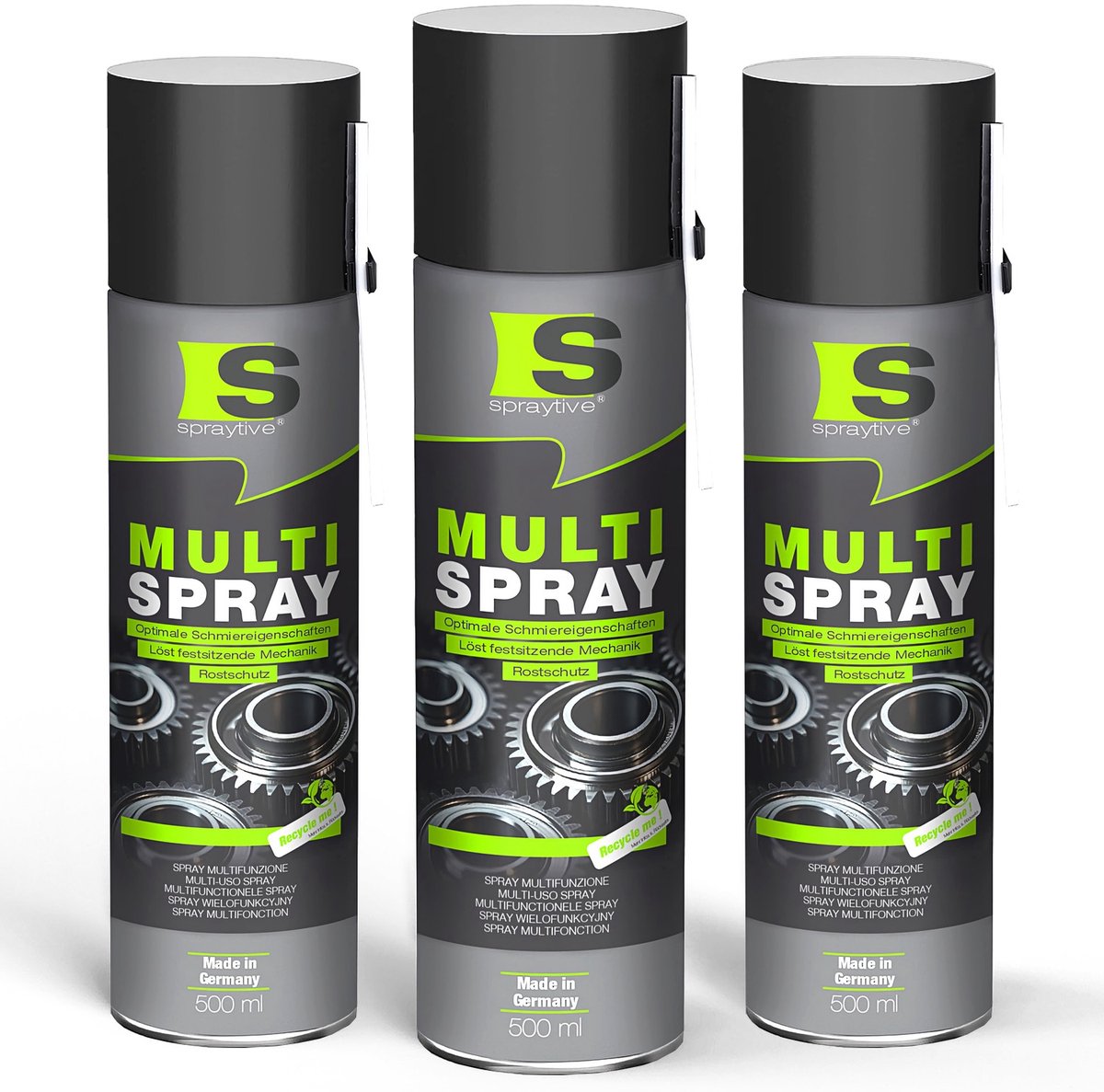 Spraytive 3x 500ml multispray kruipolie smeermiddel en roestoplosser 5-in-1 verdrijft vocht beschermt tegen roest en smeert