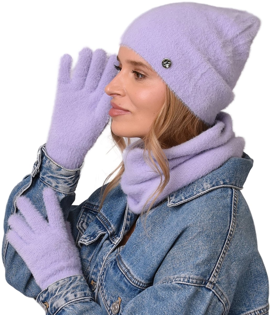 Alur Winter Set voor Dames - Beanie + Sjaal + Handschoenen - Alpaca - Lilac