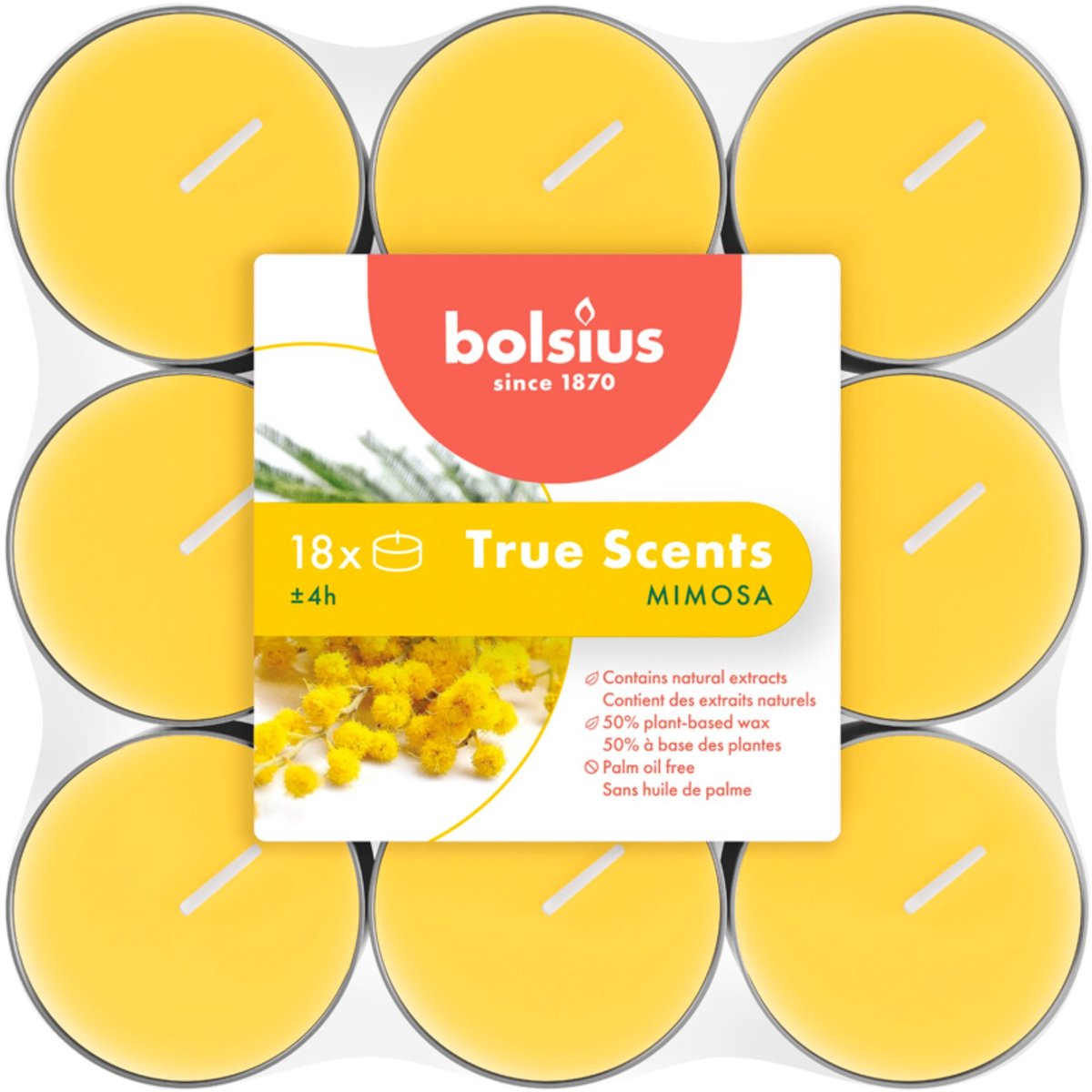 Bolsius True Scents - Geurtheelichten - 18 stuks per verpakking - Mimosa Geel