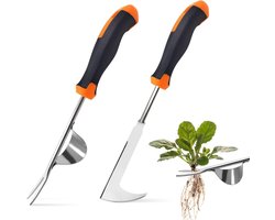 Wortelwieden Set - Onkruidsteker Tuin - Onkruid Verwijderen - Roestvrij Staal - 35 cm Lengte - Zilverkleurig
