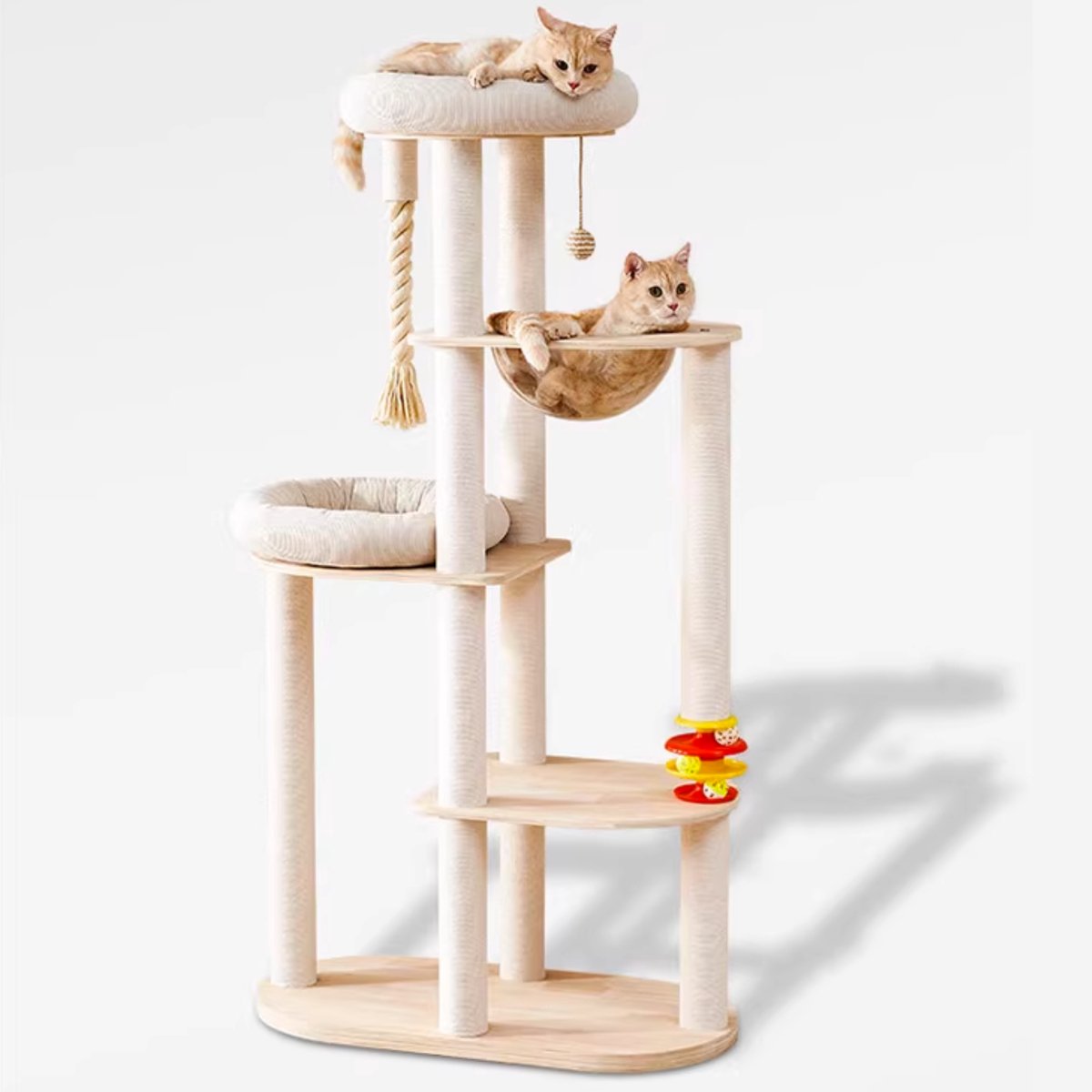 EcoPawPaw Kattenkrabpaal Hout – Kattenklimtoren met Hangmat, Krabpaal en Transparante Ligplek – Multifunctionele Kattenboom