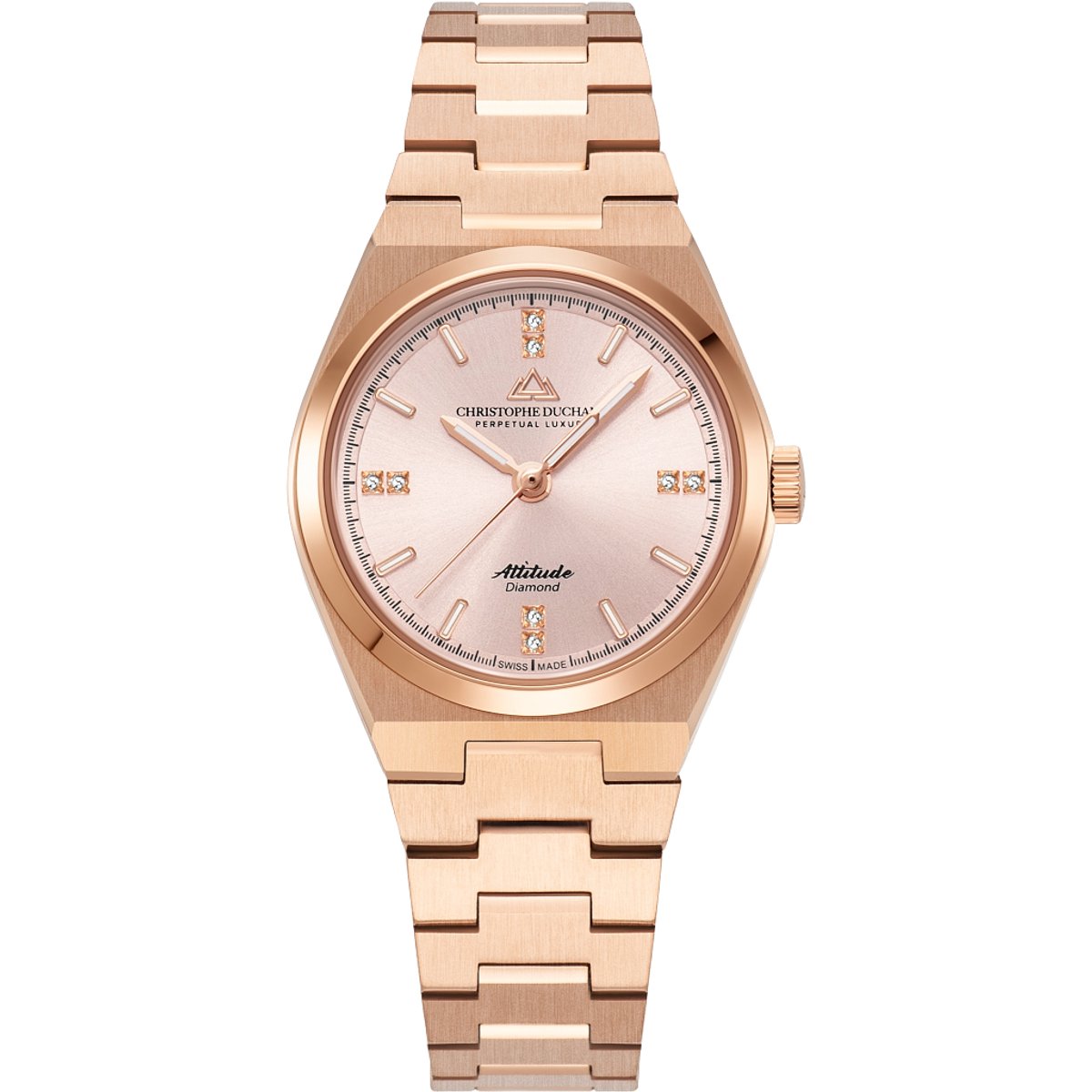 Christophe Duchamp Attitude Double Diamond Dameshorloge - Luxe - Edelstalen Kast - Diamantaccenten - Saffierglas