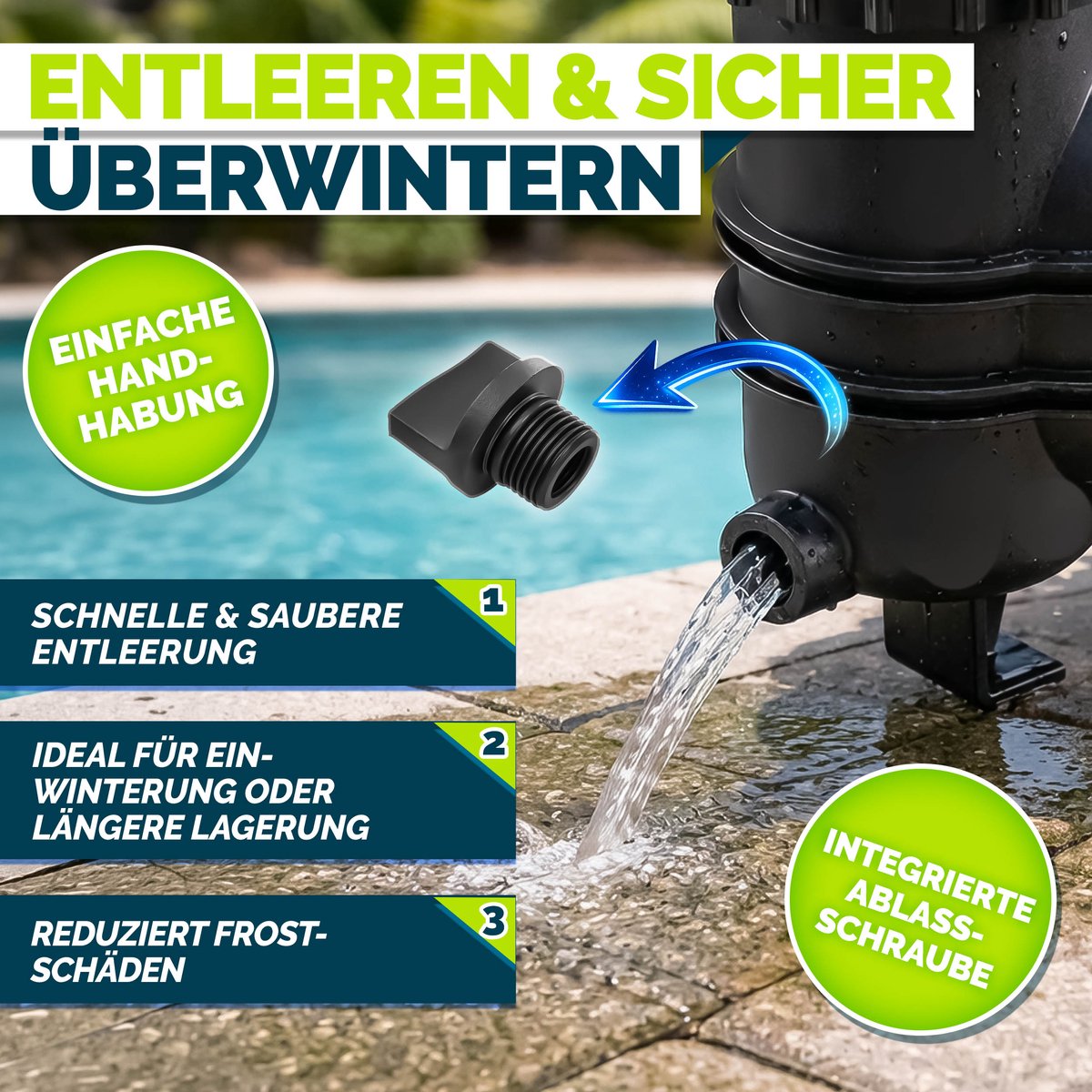 tillvex® Filterpompe Zwembad 9.500L/u & 550W | Zwembadpomp Opvoerhoogte max. 10m | Poolfilter Circulatiepomp voor 40m³ Zwembaden | Zwembadpomp Zelfinzuigend voor Opzetzwembad Spa met Voorfilter – foto 2