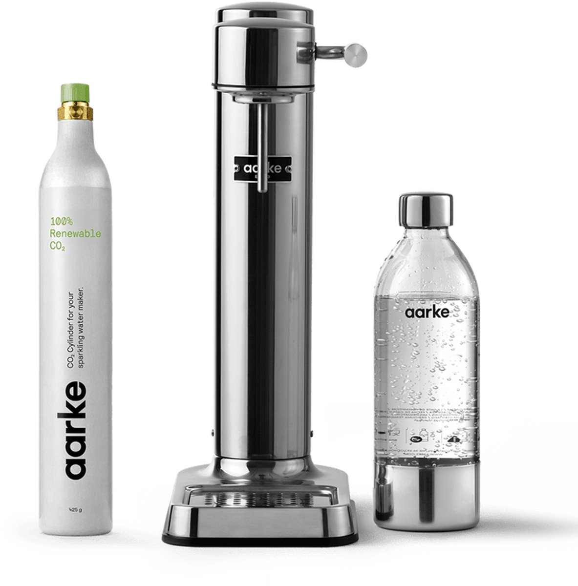 AARKE Carbonator 3 Starter Kit Staal incl. PET Fles 1L en CO2 Cilinder - Bruiswatermaker - Sodamaker