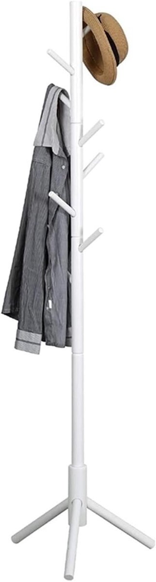 Kapstok Houten - Staande Kapstok - Entree Organiseren - Decoratieve Haken - Wit