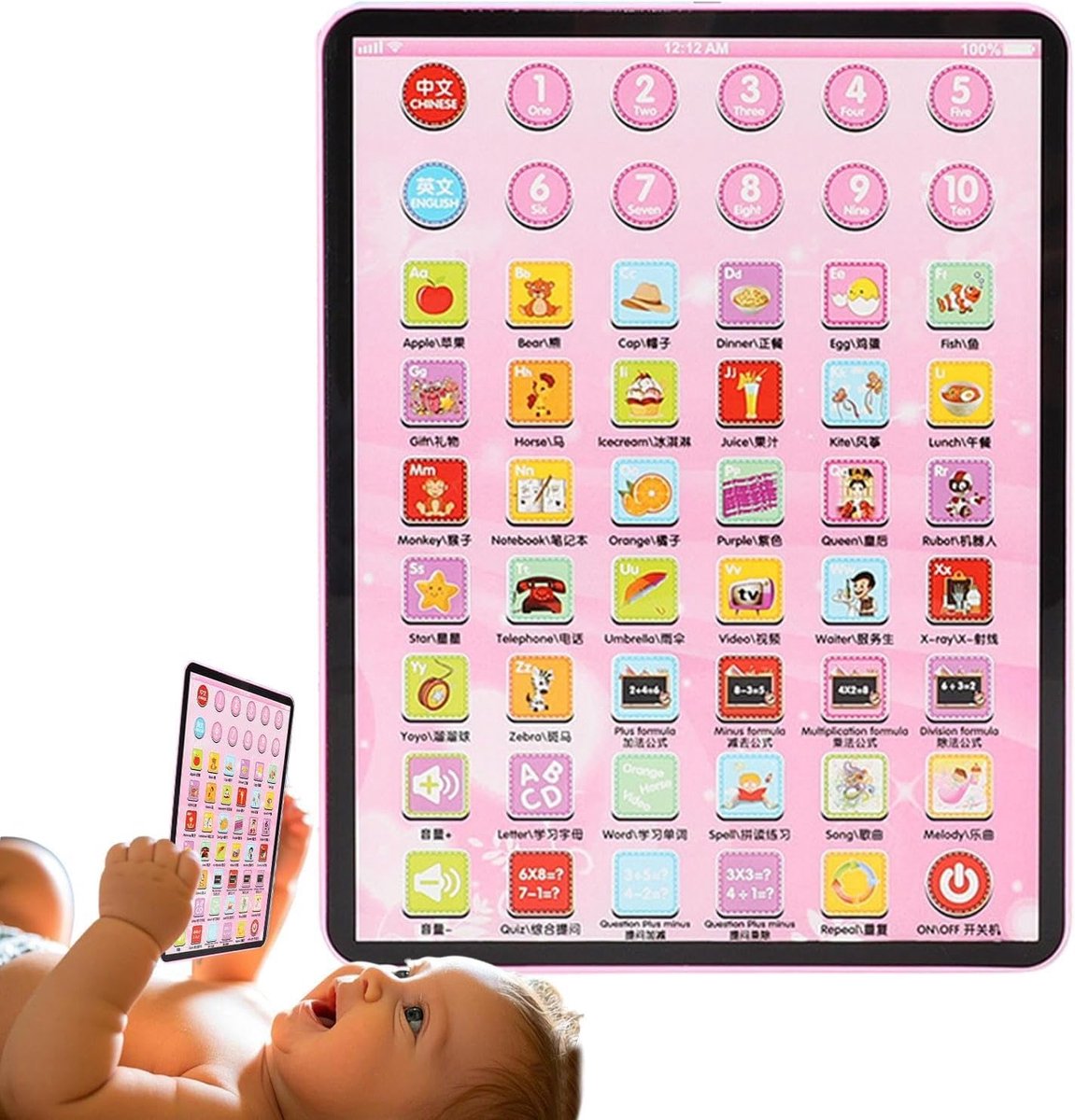 Kindertablet Leerspeelgoed - Digitale Leercomputer - Vroege Educatie - Wetenschappelijke Oogbescherming - 61 Inch Interactief - Roze