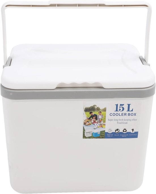 Draagbare Koelbox - Geïsoleerde Cooler Camping Koeler - Buitenactiviteiten - Lekvrij Ontwerp - 15 Liter - Wit — afbeelding 4