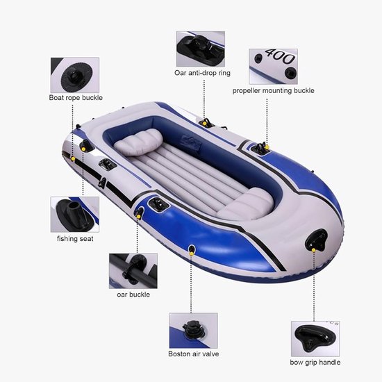 Opblaasbare Kajak - Draagbare Roeiboot - Vissen en Varen - Snelle Opzet - 230 x 125 cm - Blauw — afbeelding 3