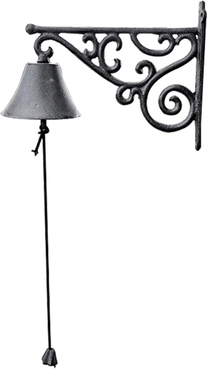 Retro IJzeren Deurbel - 25 * 19cm - Ornamentele Muurbeugel - Handmatige Bel voor Voordeur - Landelijke Woonaccessoire