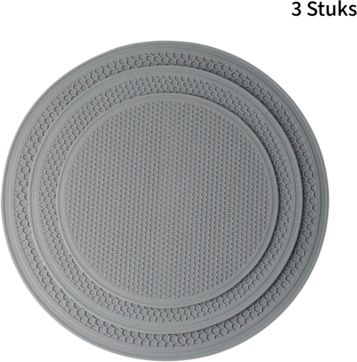 3 stuks siliconen onderzetters - set van groot, medium en klein - rond - hittebestendig - grijs