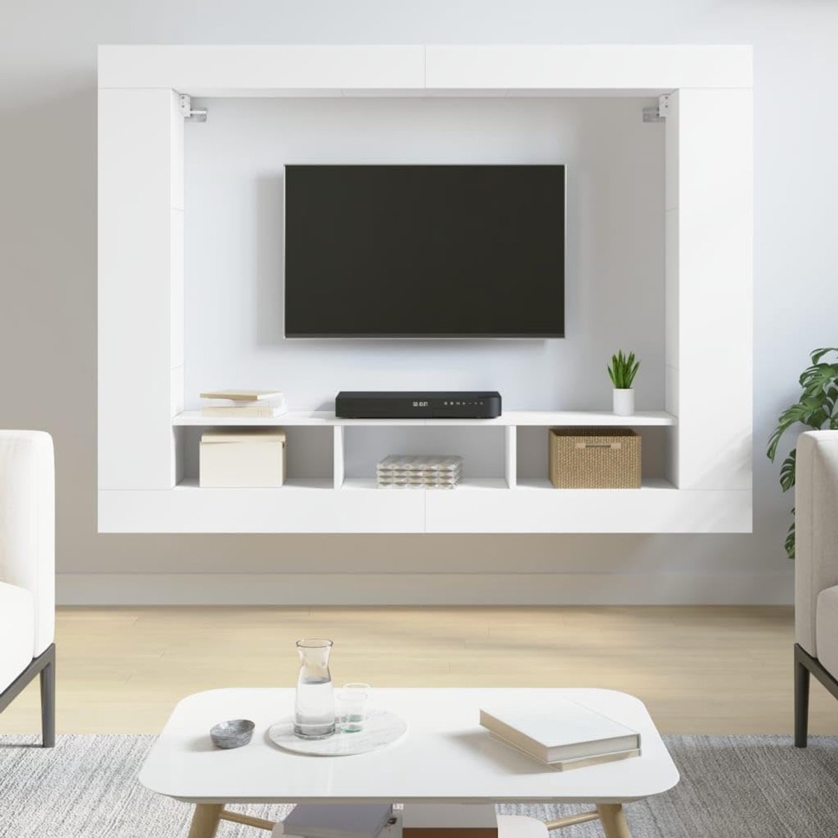 Tv-kast - Opbergmeubel - Woonkamer Inrichting - Veel Opbergruimte - 111x22x21 cm - Wit