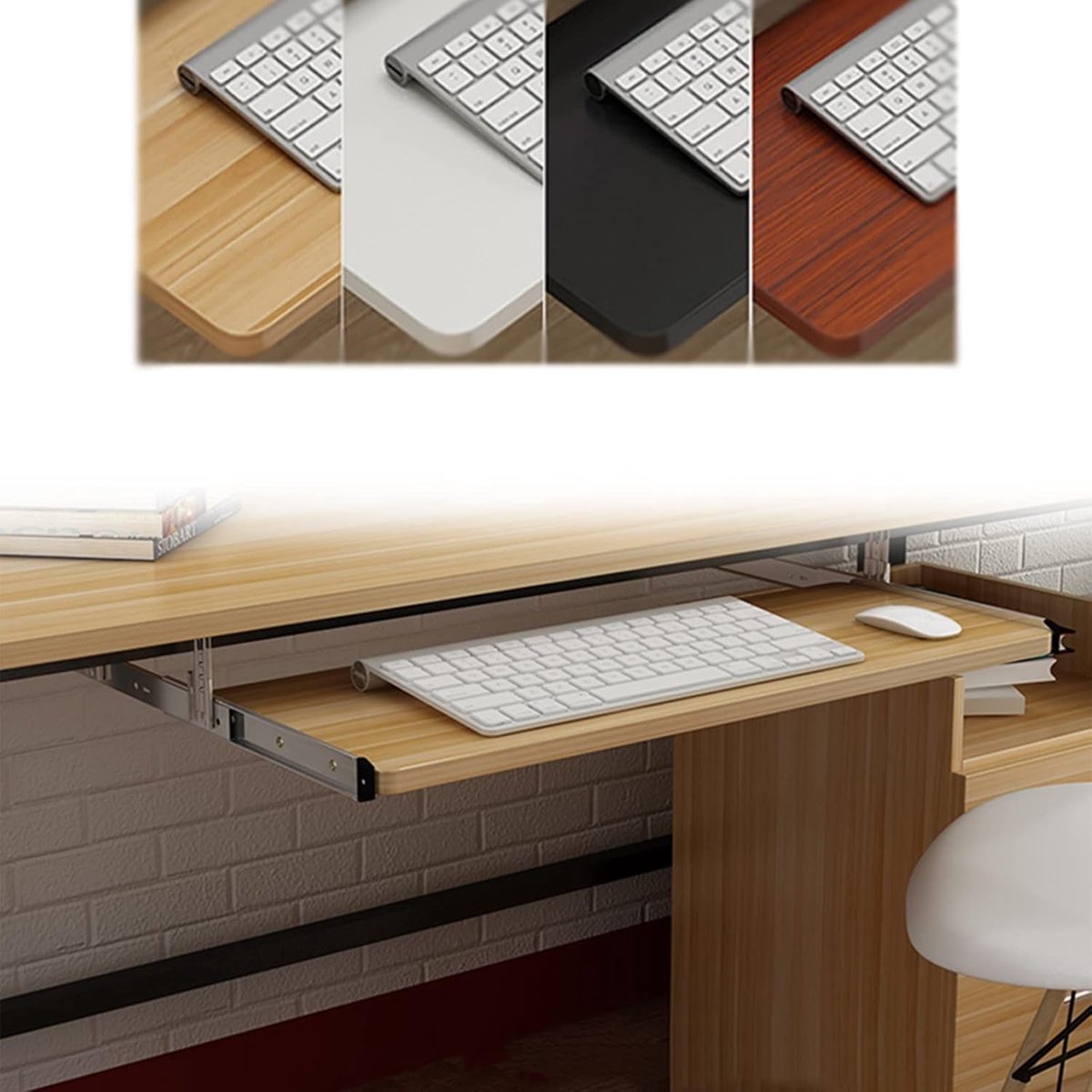 Toetsenbord Lade - Onder Bureau Plank - Ergonomisch Werken - In Hoogte Verstelbaar - 55-70cm Lengte - Houtkleur