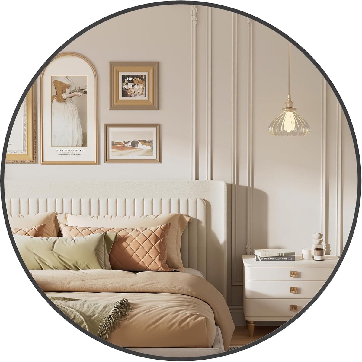 SONGMICS - Ronde spiegel 76 cm diameter - wandspiegel met metalen frame - eenvoudige montage - zwart