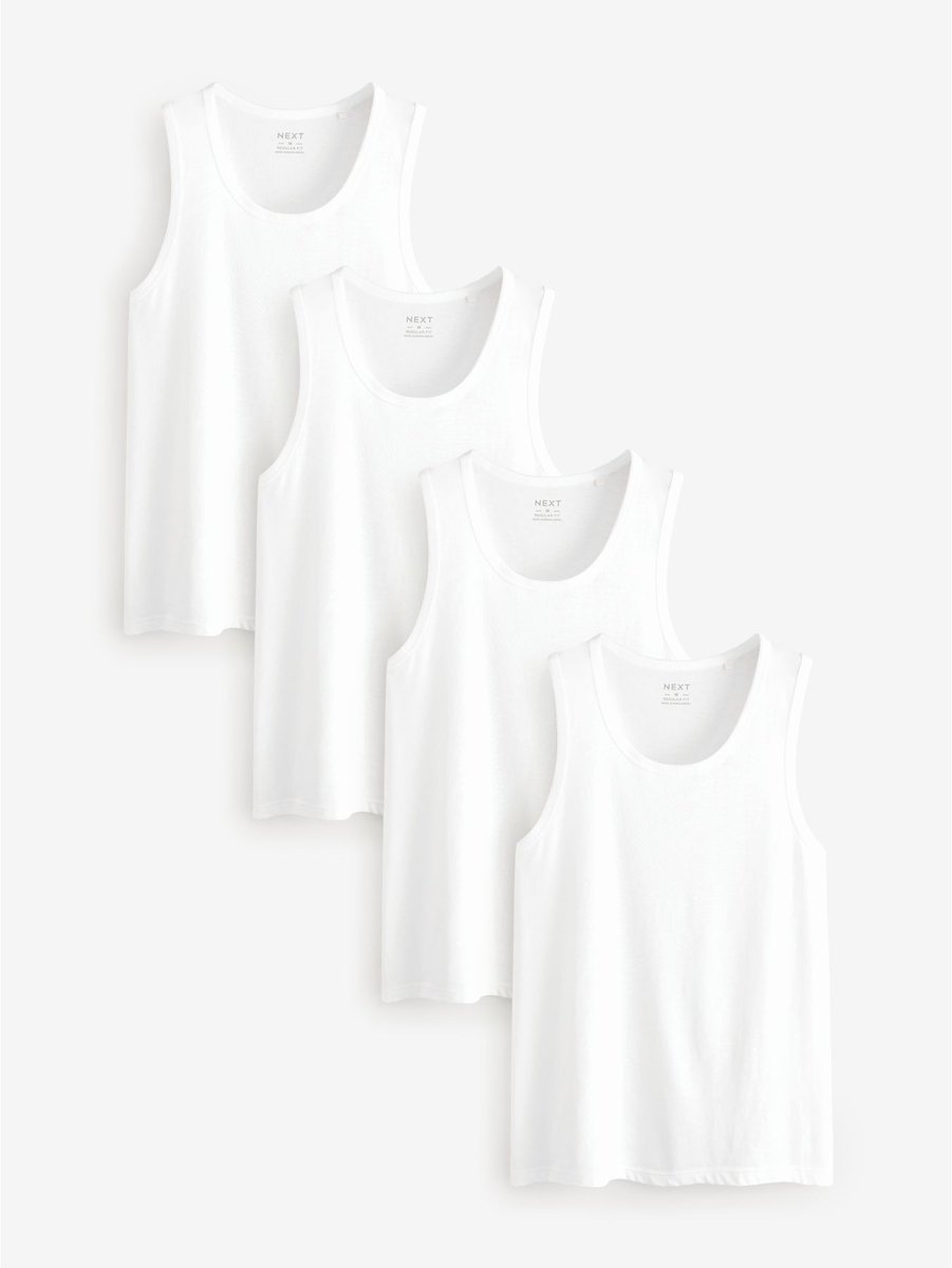Next - Heren - Set van 4 katoenen hemdjes - Wit