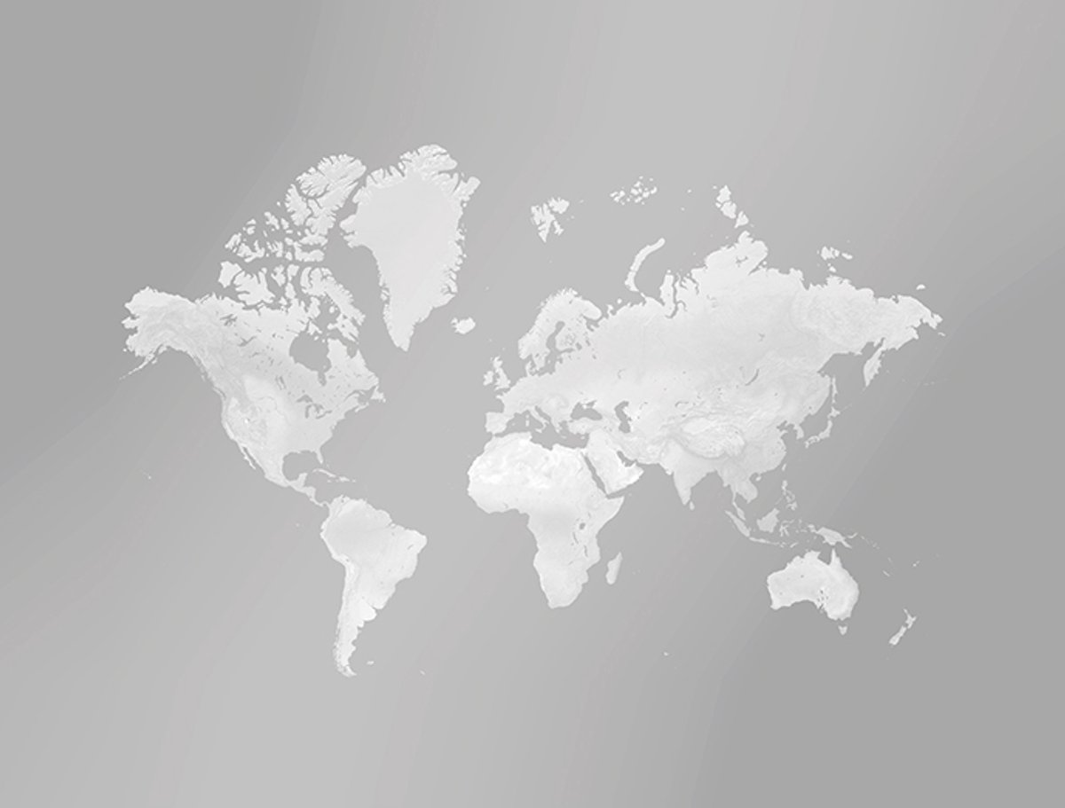 Wereldkaart 40x30 cm - Aluminium - Voelbaar 3D Reliëf - World map - Grijs - Vintage - Retro - Muurdecoratie - Wanddecoratie