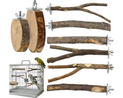 Houten Zitstokken Set - Vogel Speelgoed - Kooi Decoratie - Natuurlijk Hout - 8 Stuks