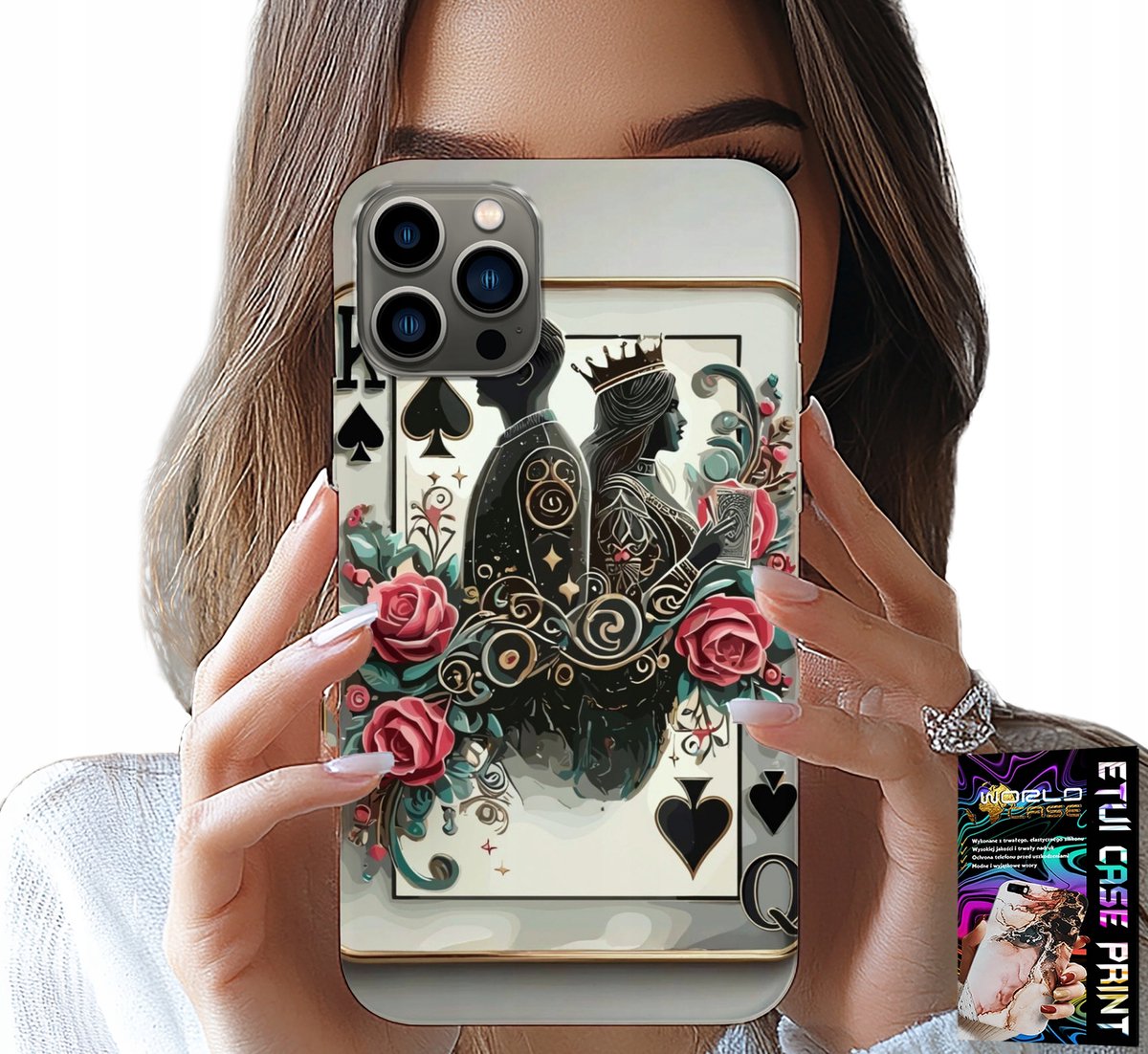 HOESJE VOOR IPHONE 13 PRO MAX - KING QUEEN POKERKAARTEN + GLAS
