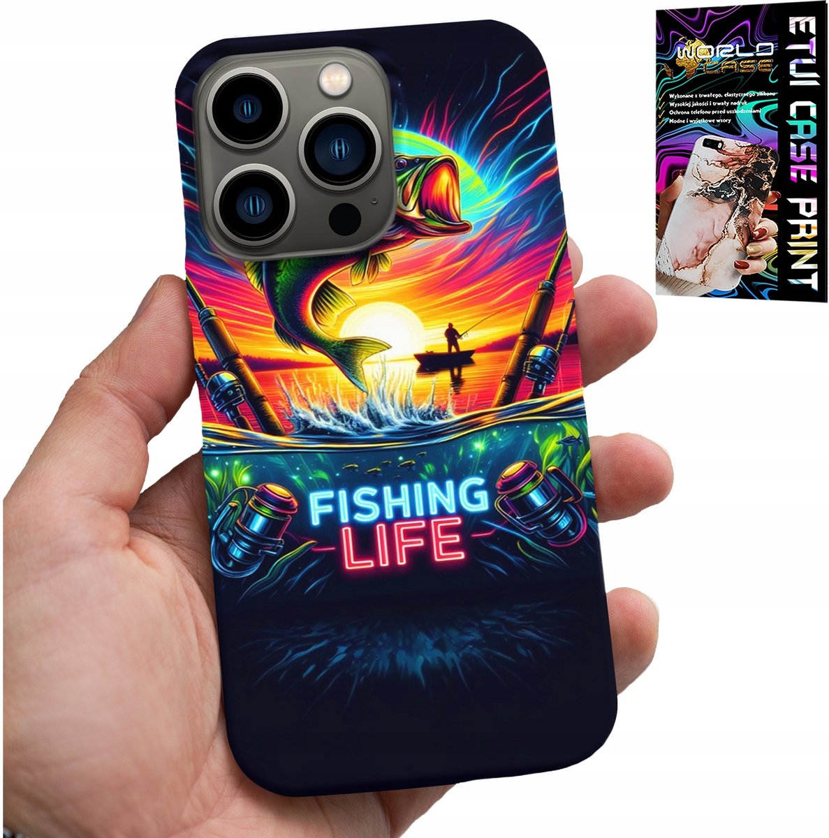 iPhone 14 Pro Max hoesje - Vispatronen, vishengel, rugzak
