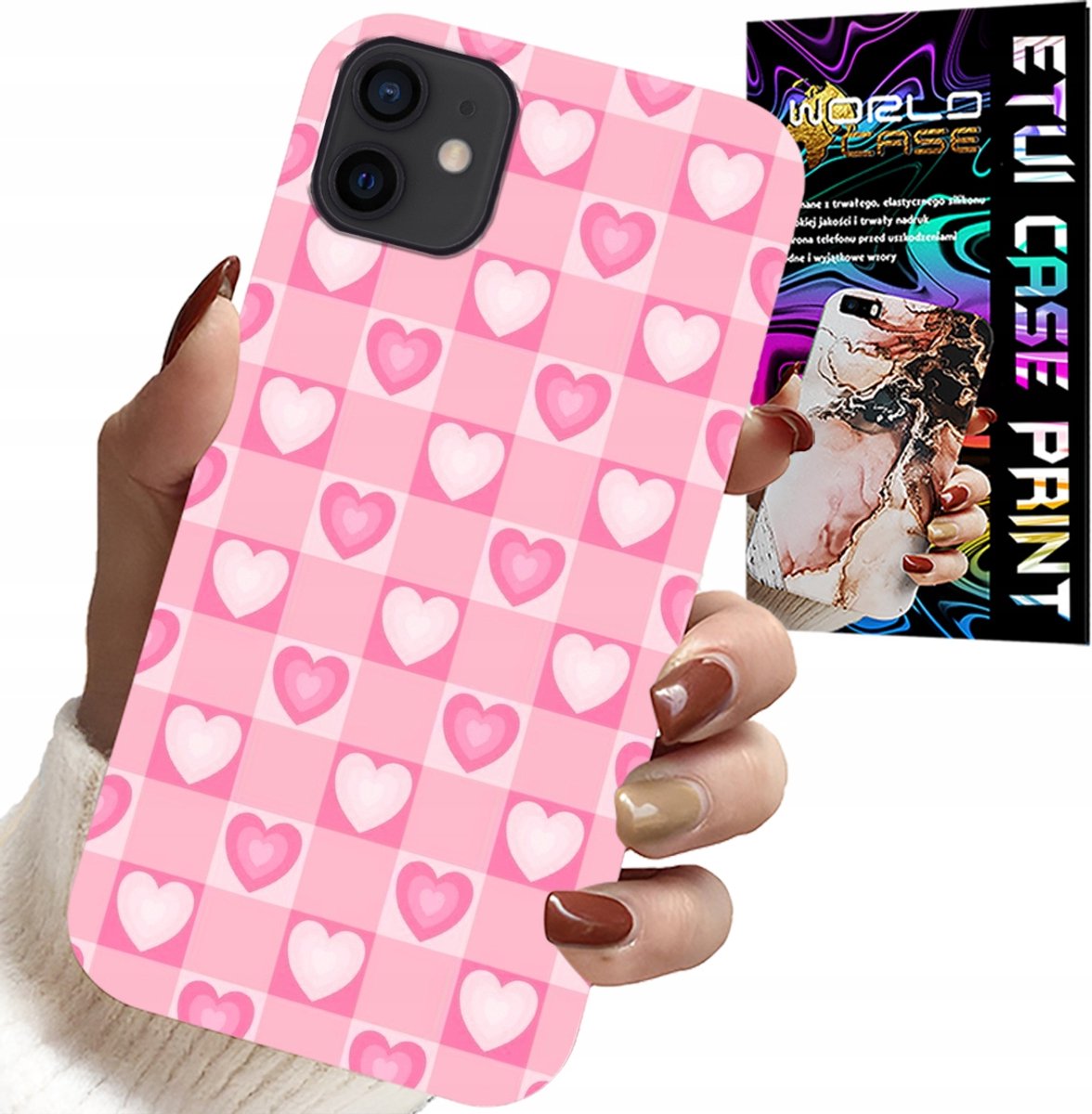 HOESJE VOOR IPHONE 13 MINI - ROZE HOESJE MET HARTJESRUITJE + GLAS