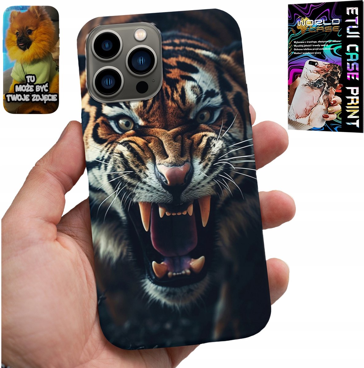IPHONE 13 PRO HOESJE - TIJGER, LEEUW, SAFARI DIERENPATROON ACHTERKANT