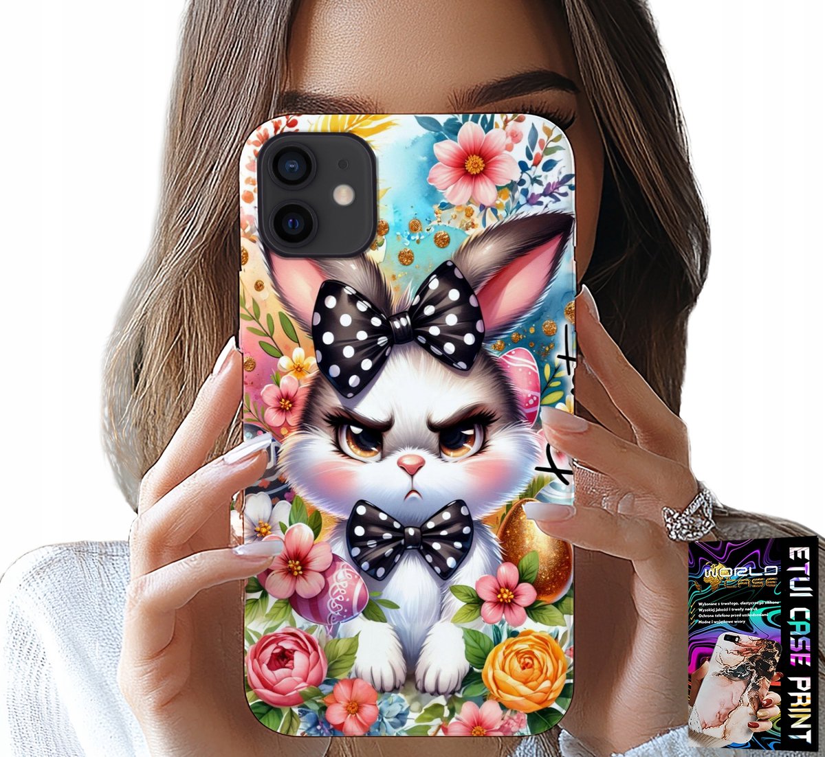 HOESJE VOOR IPHONE 13 MINI - PAASHAAS, HAAS, EIEREN + GLAS